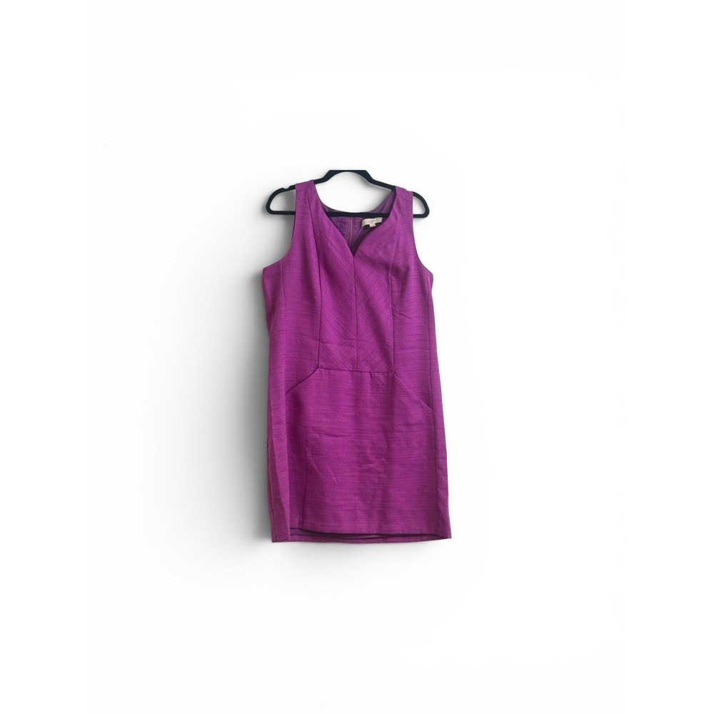 LOFT‎ Ann Taylor Purple Textured Sheath Dress Size 14 Sleeveless Pockets